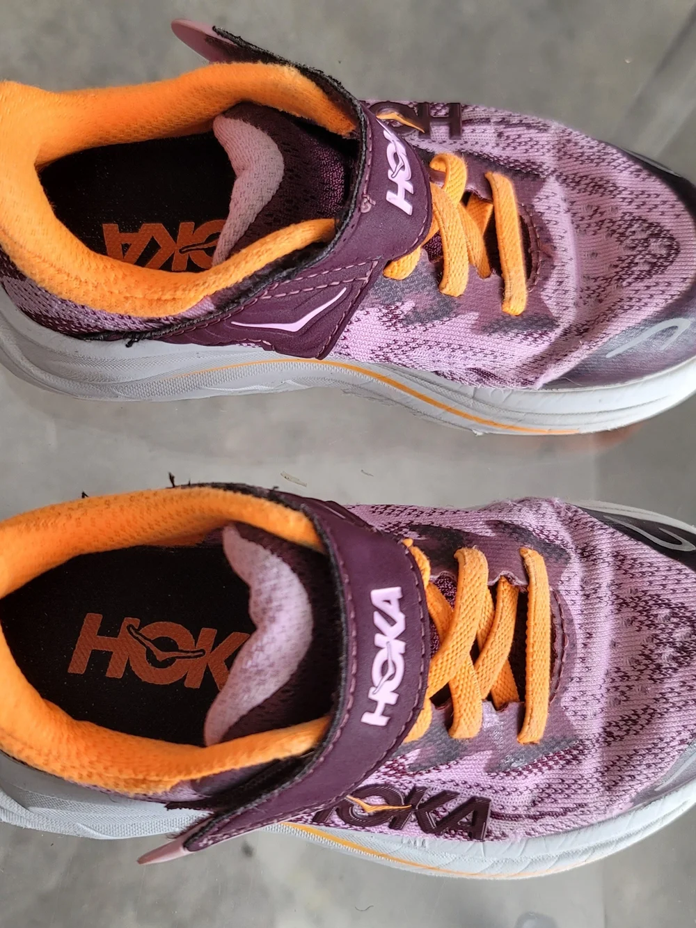 HOKA Kids' Purple and Orange Athletic Shoes